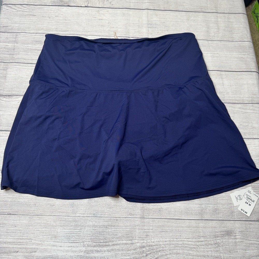 Lands End Deep Sea‎ Navy Swim Skirt With Brief Tummy Control UPF 50 Size 24W NWT